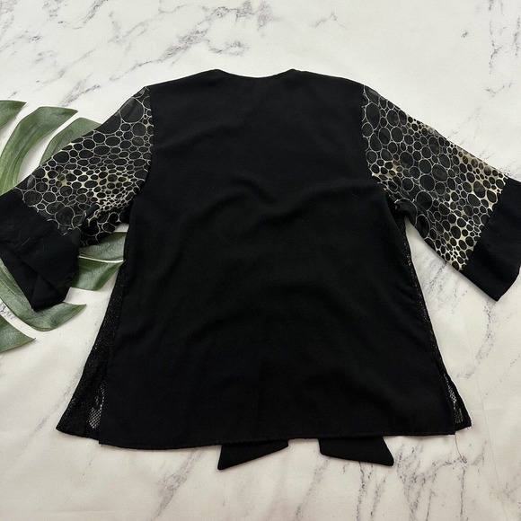 Spencer Alexis Kimono Blouse Top Size M Black Cream Silk Blend Floral Jacquard - Picture 8 of 12